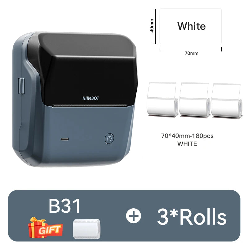 B31 Thermal Label Printer, Bluetooth Wireless Barcode Sticker Maker 20–77mm, High-Speed Inkless Label Printer for Clothing & Jewelry