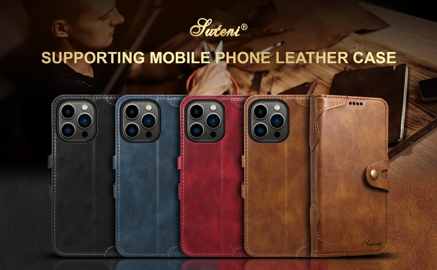 Flip Leather Wallet Phone Case for iPhone 16 15 Pro Max 14 Plus with  Card Slot Holder Cover