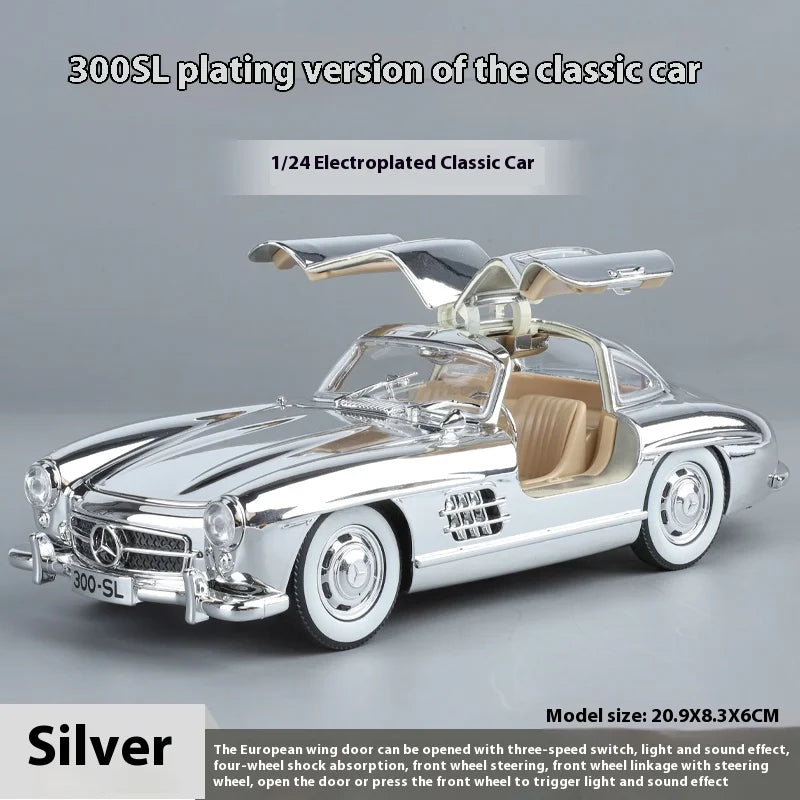 1:24 Mercedes-Benz 300SL Electroplated Version Alloy Diecast Classic Car Model Display Collection