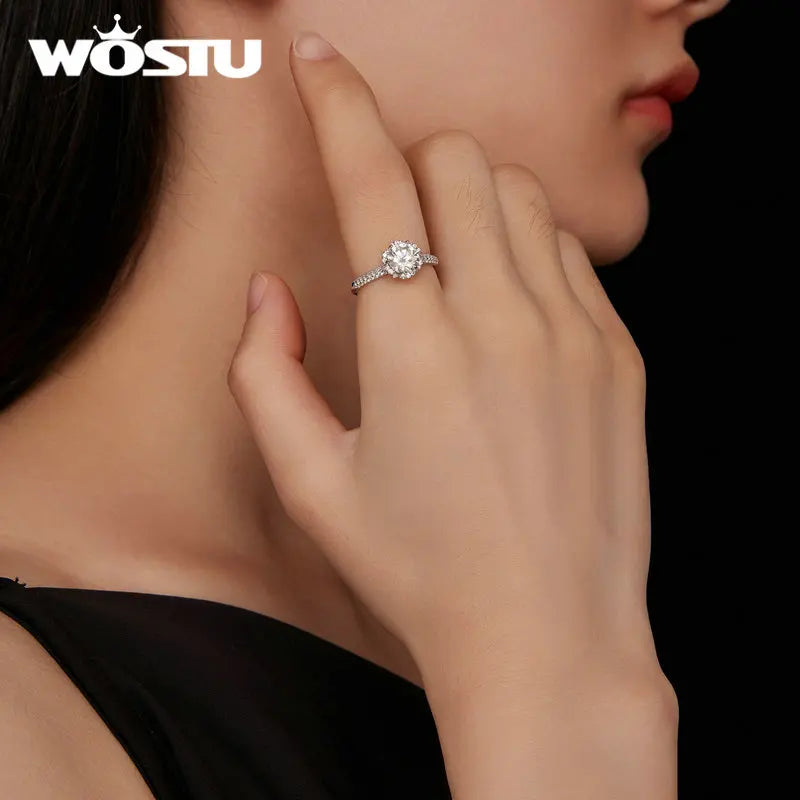 1.0CT D Color VVS1 Moissanite Wedding Ring For Women Diamond Cut 925 Sterling Silver Flower Rings