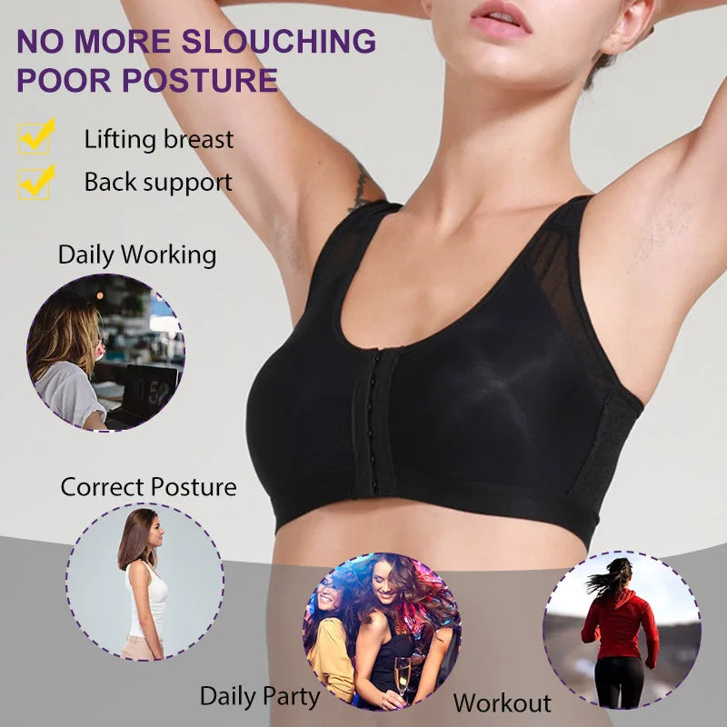 Front Closure Posture Bra Full Coverage Back Support Wireless Comfortable Underwear Push Up Breast Shapewear Tops Female