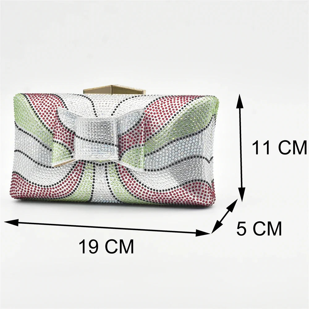 Design Italian Shoes and Bags Matching Set Decorate with Rhinestone Wedges Shoes for Women Luxury Round Toe Platform Shoes