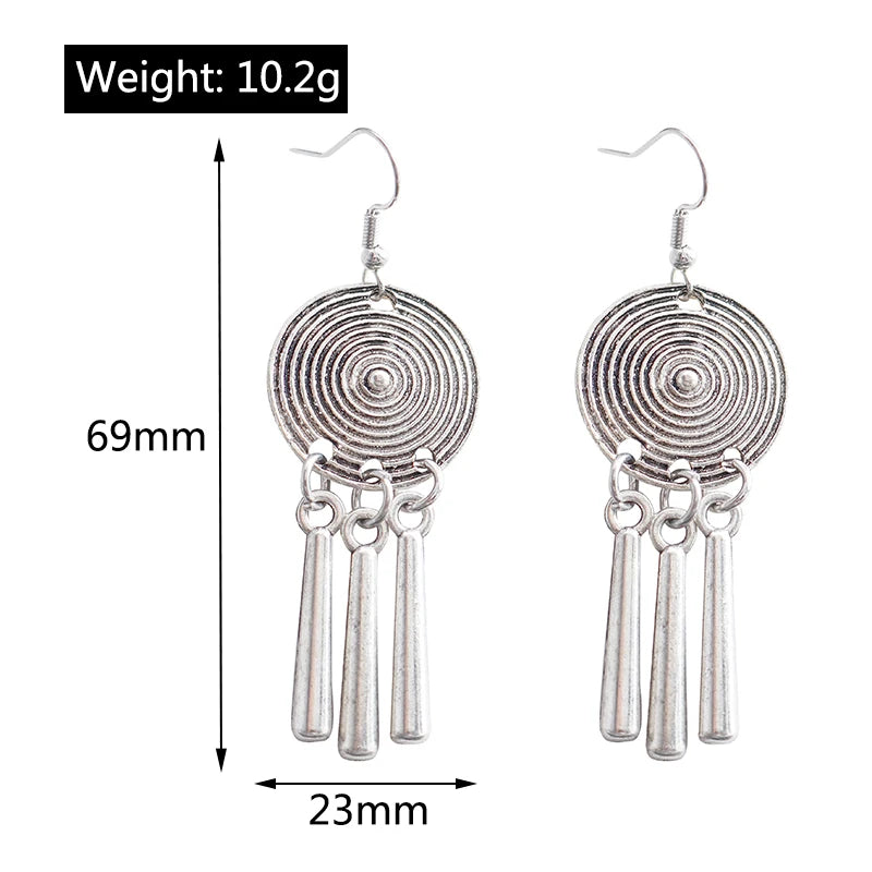 Statement Bohemian Vintage Ethnic Big Round Drop Earring Long Carved Flowers Drop Earrings For Women