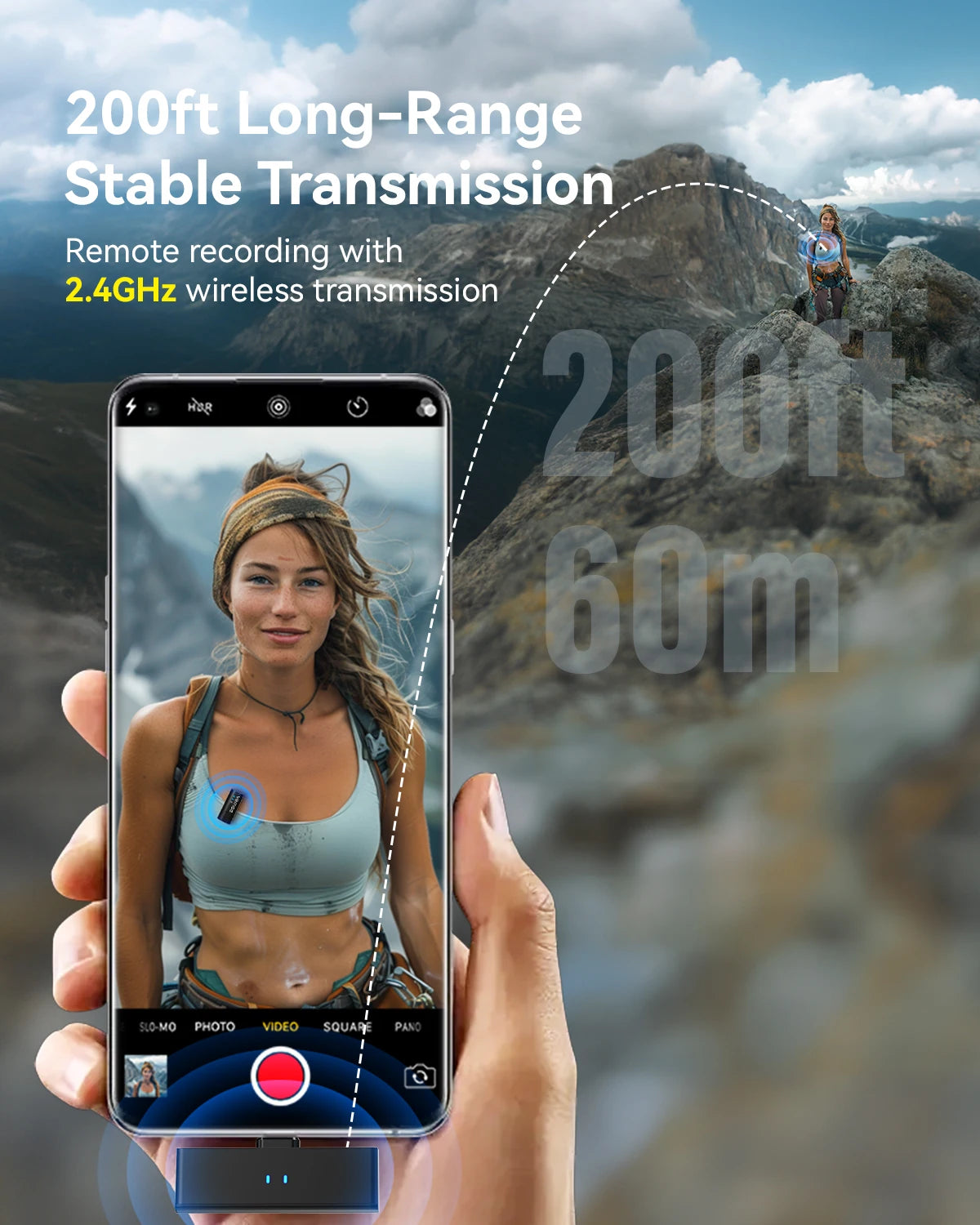 V10 Wireless Lavalier Microphone 60M Noise Cancellation Vlog Short Video Recording Mini Mic for iPhone/Android