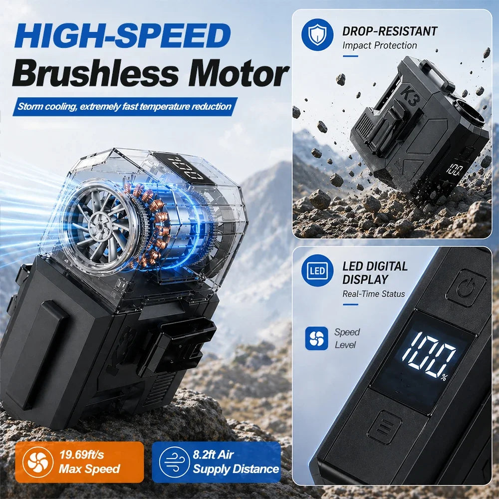 2-in-1Waist Fan&Powerful Turbo Air Blower Cordless Vacuum Cleaner Air Duster Brushless Motor LED Digital Display Car PC Cleaning