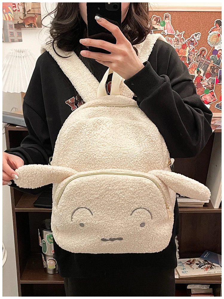 Cute Plush Pig Velvet Backpack Large Capacity Shoulder Bag