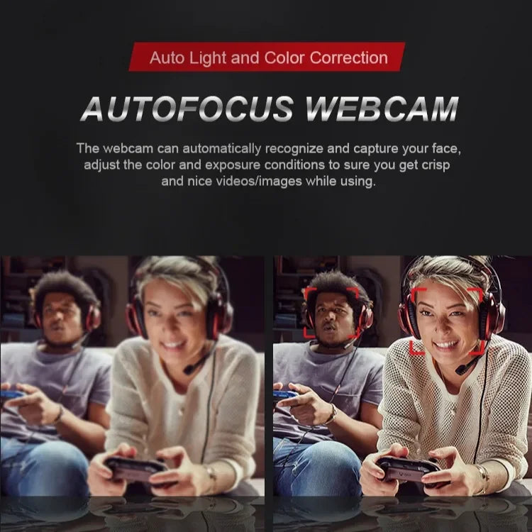 1080P Gaming Webcam 60FPS Autofocus Fill Light Camera Privacy Cover 7 Colors RGB Fill Light Stereo for Laptop Live Streaming