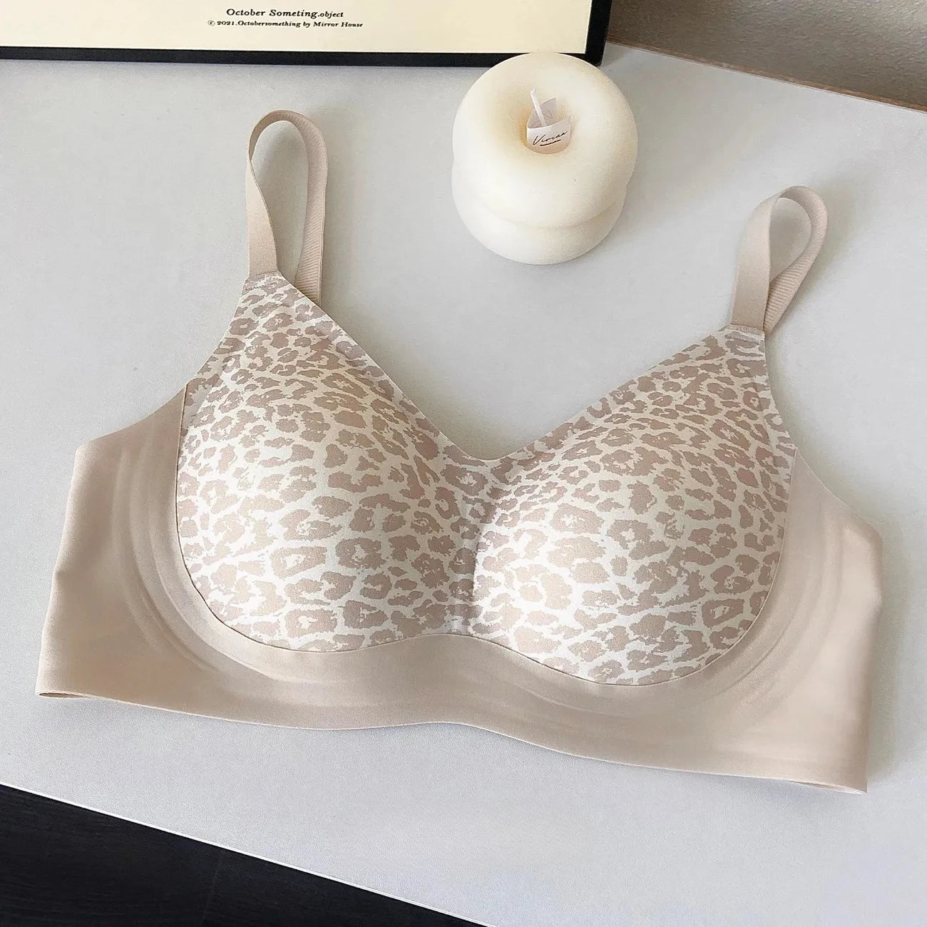 Womens Leopard Print Seamless Wireless Push Up Bra