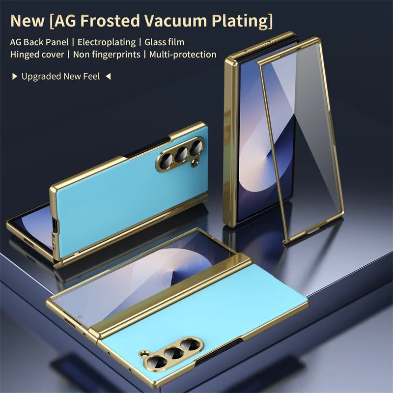 Plating Hard Shell Hinge Protection Phone Case for Samsung Galaxy Z Fold 6 5 4 3 5G Full Package Steel Film Protective Cove