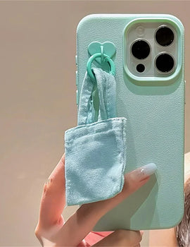 INS Lychee Pattern Leather Bag Pendant Phone Case For iPhone 15 13 14 Pro Max Plus Korea Girl 2-IN-1 Silicone Back Cover