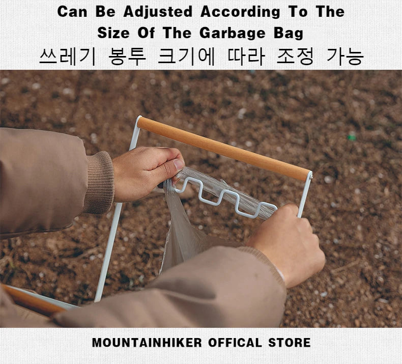 Outdoor Camping Wooden Handle Bracket Home Foldable Kitchen Debris Storage Rack Portable Plastic Garbage Bag Shelf