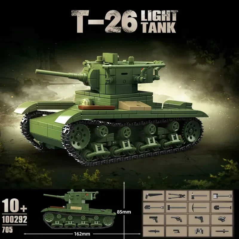 Soviet series BT-7 fast tank early version Military Series WW2 Tank Building Blocks  Bricks Model Set Toys For s Gifts