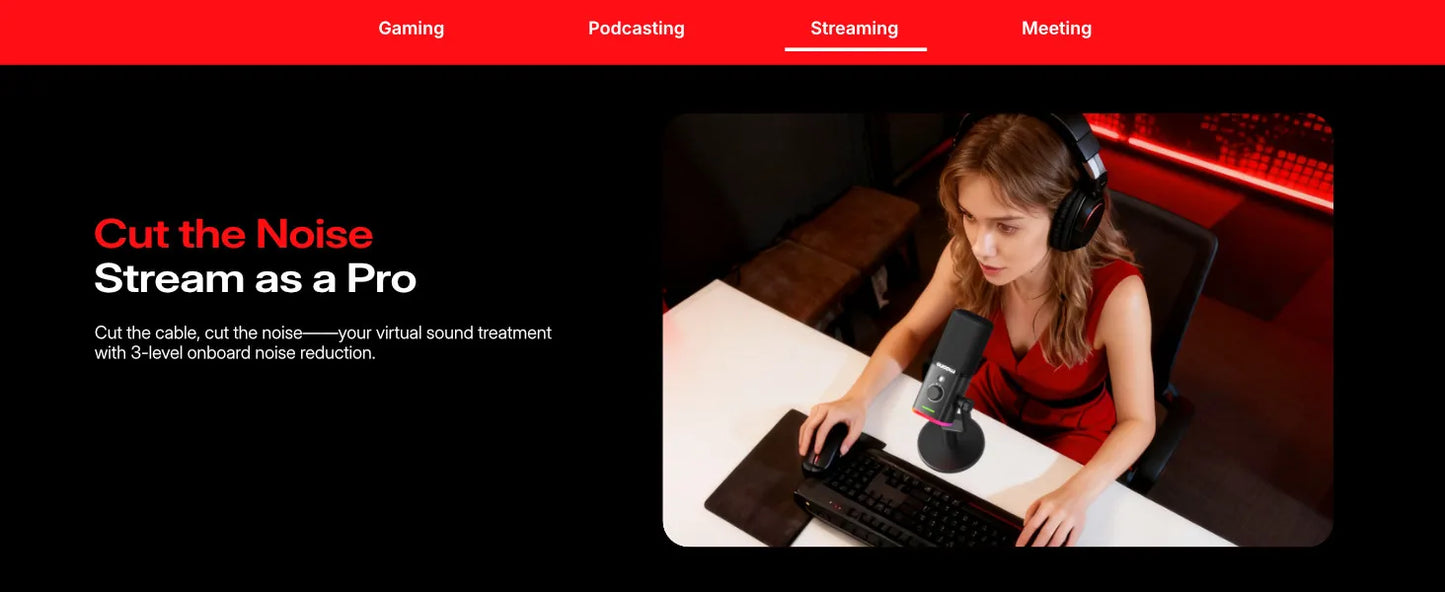 Wireless Dynamic Gaming Microphone with RGB Lighting and Noise Reduction