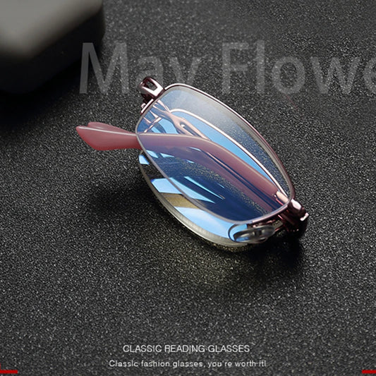 Pink Folding Reading Glasses with Blue Light Blocking Lenses and Alloy Frame