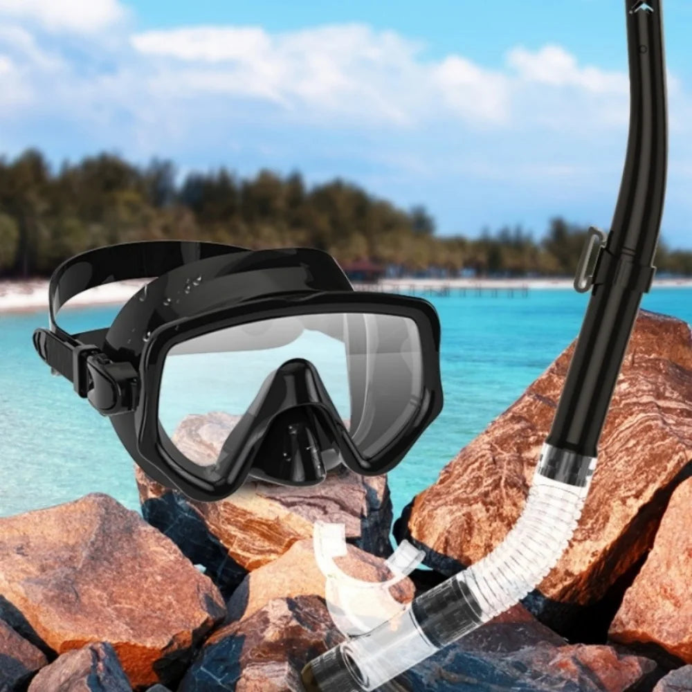 Dry Snorkel Set Diving Mask For Tempered Glass Professional Panoramic Snorkeling Gear Swimming Training Snorkel Kit