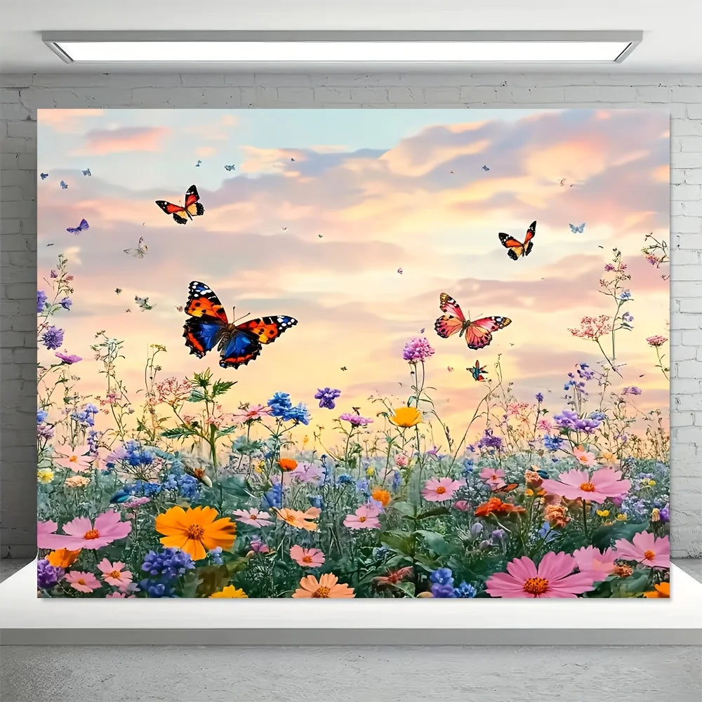 Dreamy Floral Butterfly Tapestry Orange Blossom Cluster Living Room Feature Wall Girly-Style Theme Room Decor
