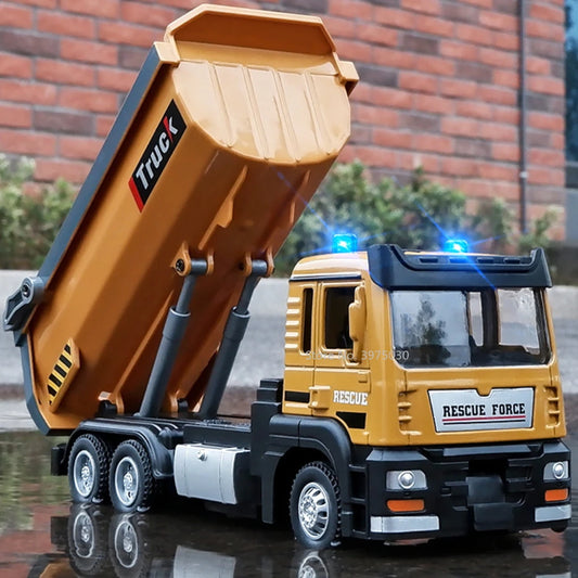 1/50 Scale Tipper Truck Alloy Diecast Toy Model Dump Engineering Transport Truck Sound Light Pull Back Collection Gifts