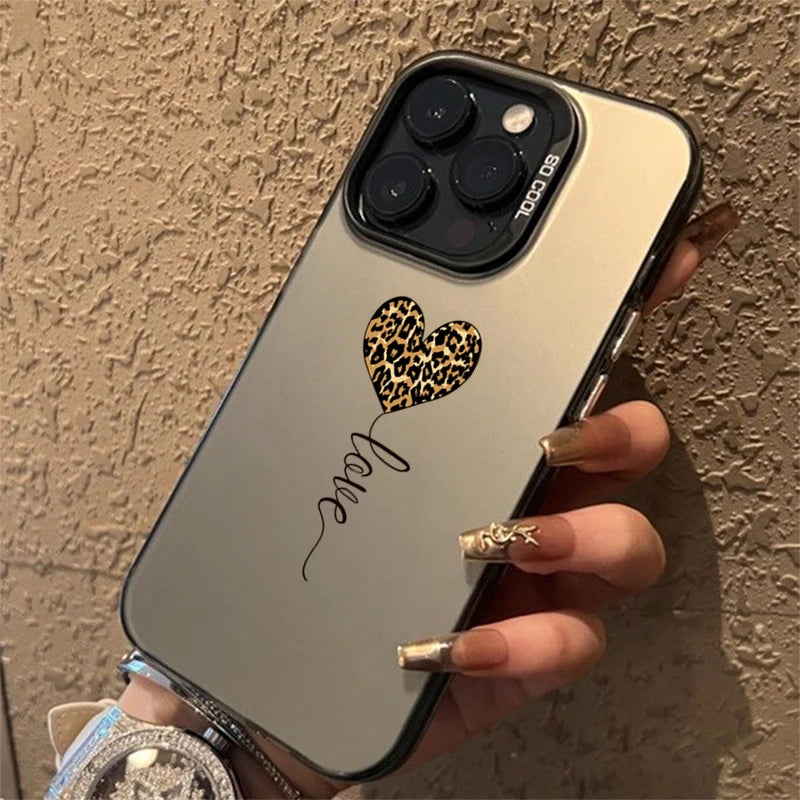 Leopard Love Balloon Pattern Silver Phone Case for iPhone 17 16 Case iPhone 14 15 Pro Max 16E Air Cover
