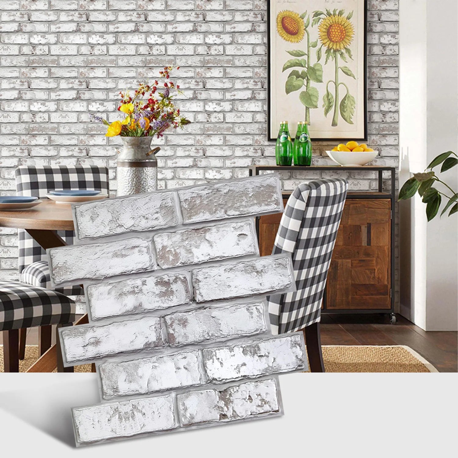 10pcs 3D Tile Stickers, 3D Whitewash Brick Textures, Matte, 30cm x 30cm, Water and Mold Resistant, for Living Room Kitchen Wall Update
