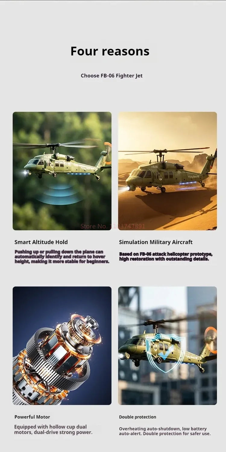 FB06 Black Hawk Remote Control Helicopter 4 Channel Optical Flow Positioning Simulation Model