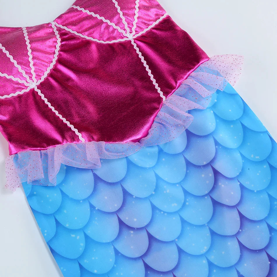 New Blue Red Purple Three Colors Mermaid Flying Sleeve Fishtail Beautiful Dress For Girl Summer Beach Party Cool Gown
