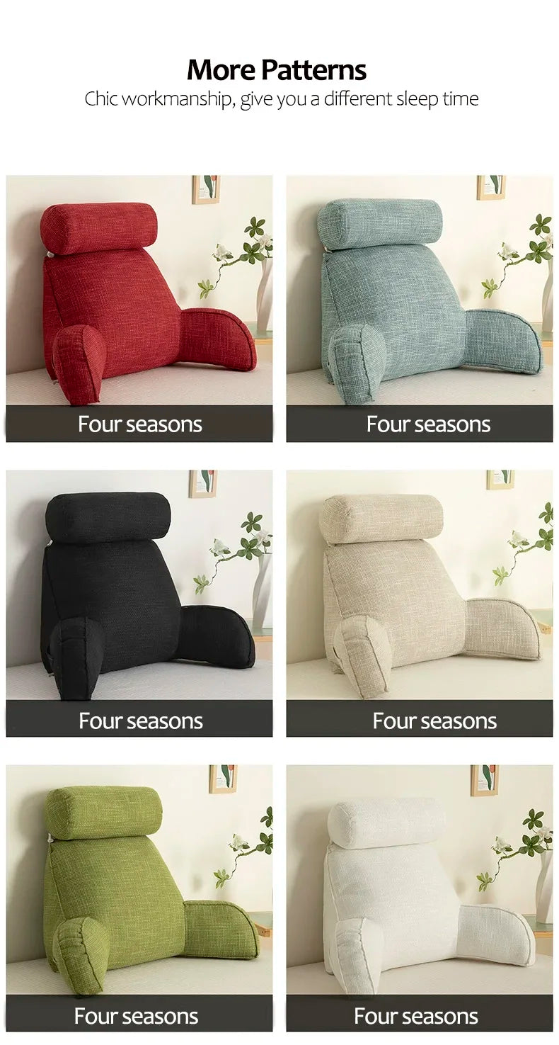 Reading Study Pillow,Bed Wedge with Arms and Pockets Bolster Back Support, Lumbar for Sofa,Office Chair Decorative Pillow