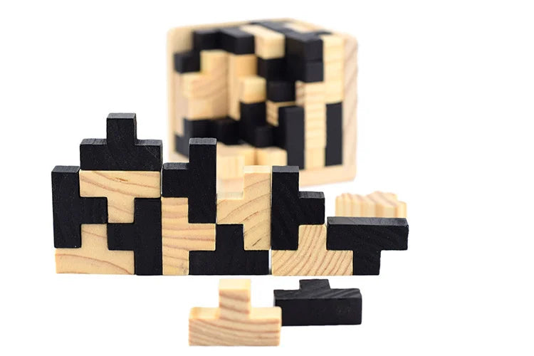 Wooden Interlocking Cube Brain Teaser Puzzle