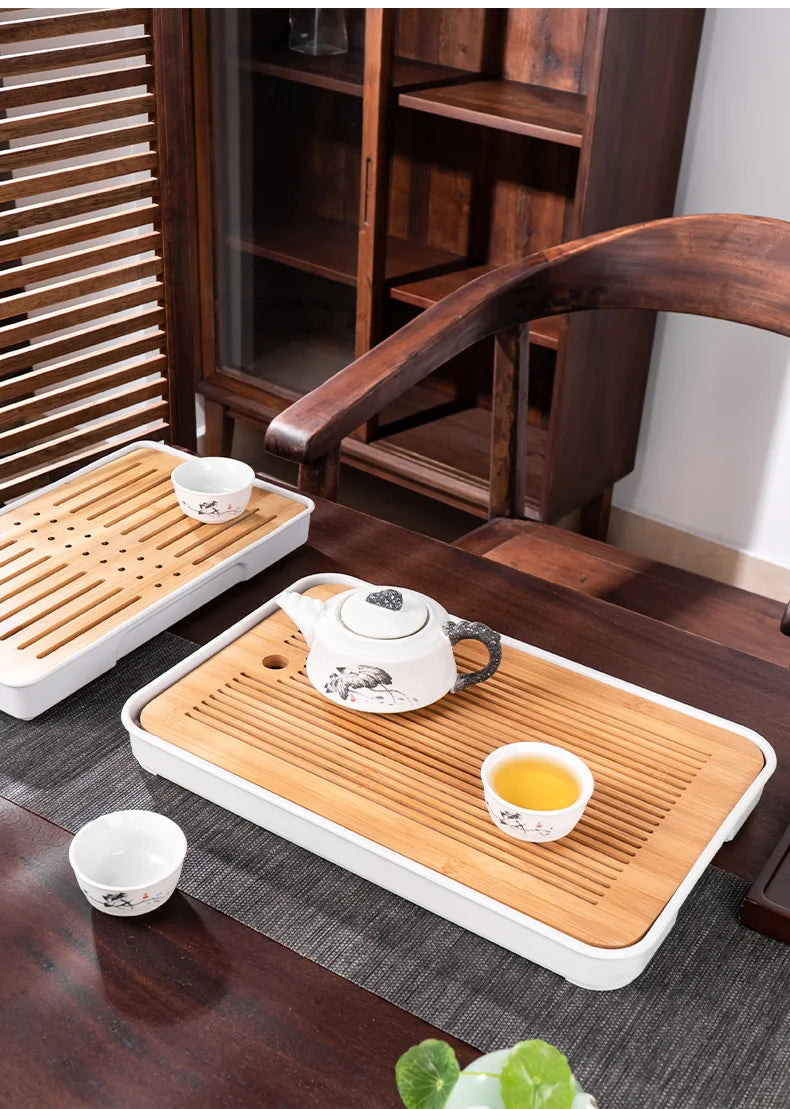 Bamboo Tea Tray Home Living Room Kungfu Tea Set Small Tea Tray Draining Dry Soaking Table Storage Wet And Dry Use