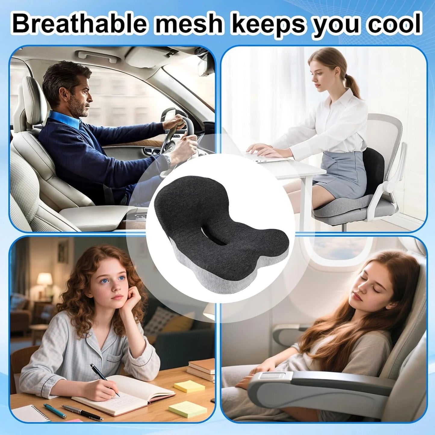 1PCS Non-Slip Memory Foam Seat Pillows Cushion for Tailbone Sciaticaback Pain Relief Comfort Chair Car Seat Waist Pads