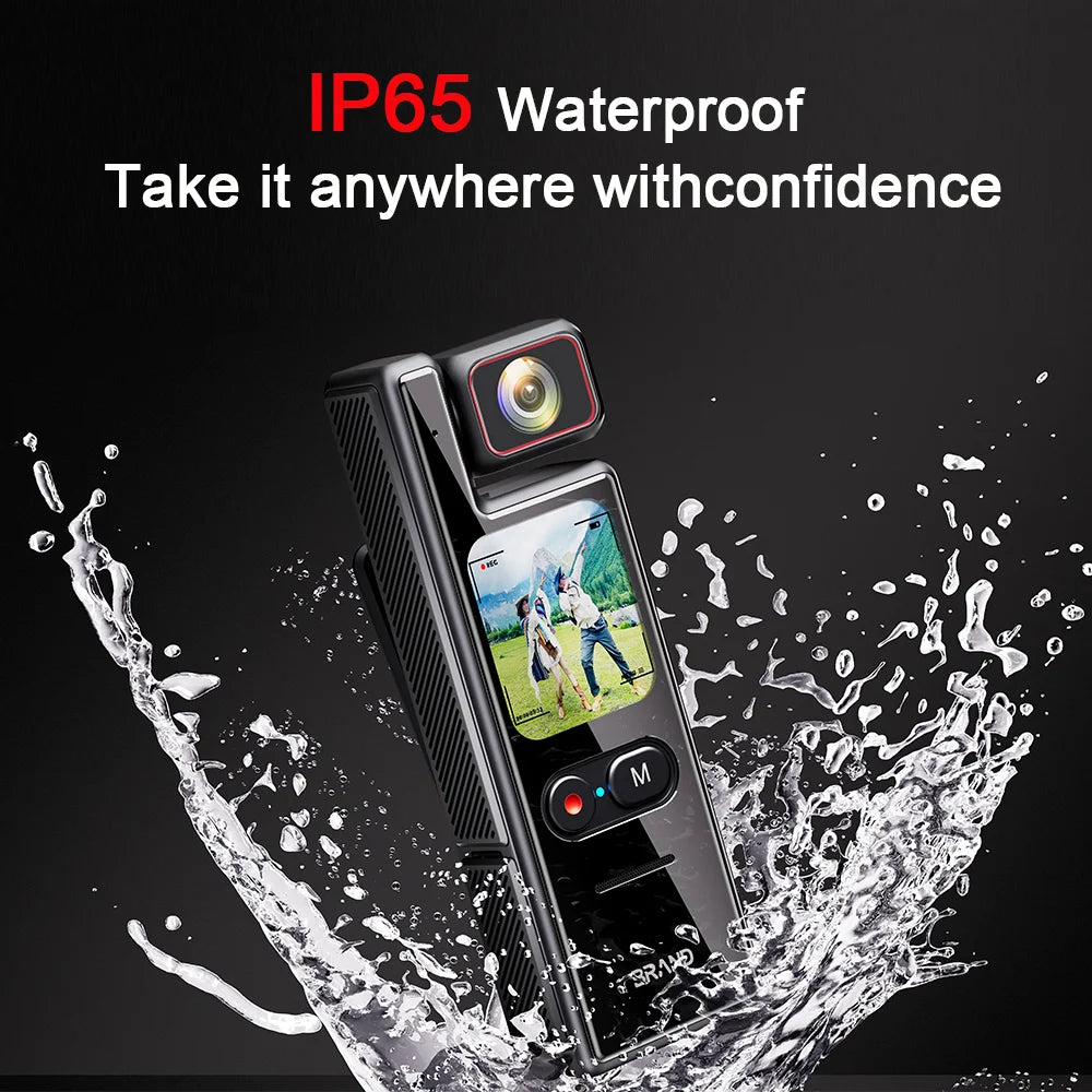 4K Pocket Action Camera Touchscreen Zoom Bodycam with EIS Waterproof Cam Vlogging Recording 180° Rotatable Sports Video Camera