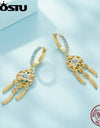 Dreamcatcher Multi Color CZ Drop Dangle Earrings Women 925 Sterling Silver 18K Gold Tassel Hoop Earring