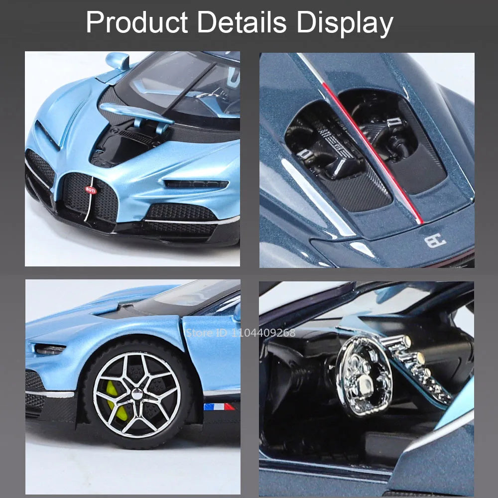 1:32 Scale Tourbillon Chiron Toy Sports Car Model Diecast Metal Sound Light Pull Back Simulation Vehicle Models Ornaments Gift