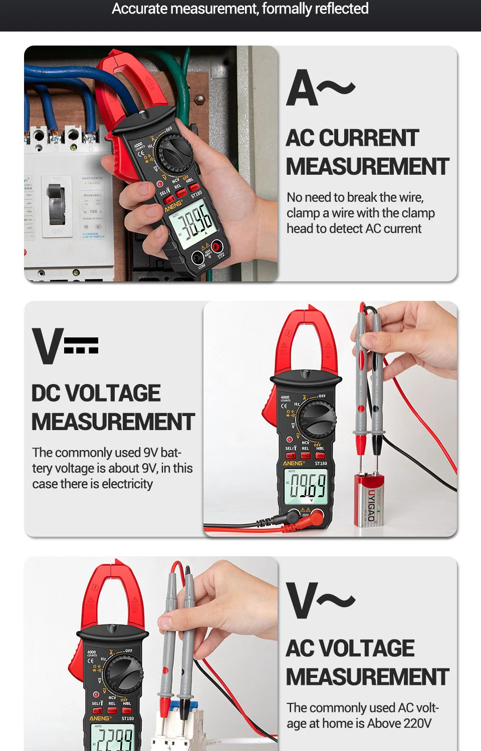 AC Current Clamp Meter  Digital 4000 Counts Multimeter Ammeter Voltage Tester Car Amp Hz Capacitance NCV Ohm Tool