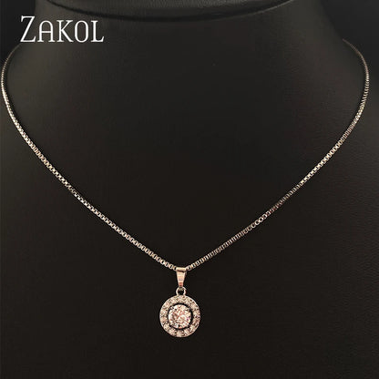 Simple Round Cubic Zirconia Pendant Necklace for Women Fashion Crystal Necklaces