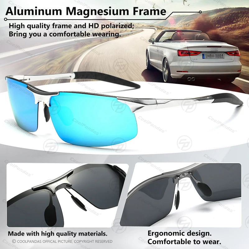Aluminum Polarized Sunglasses UV400 Anti-Glare Driving Glasses Outdoor Rectangle Shades for Men