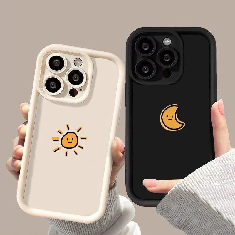 Phone Case For iPhone 17 16 14 15 Pro Max Plus 17Air Minimalist Cartoon Sun Moon Soft TPU Cover