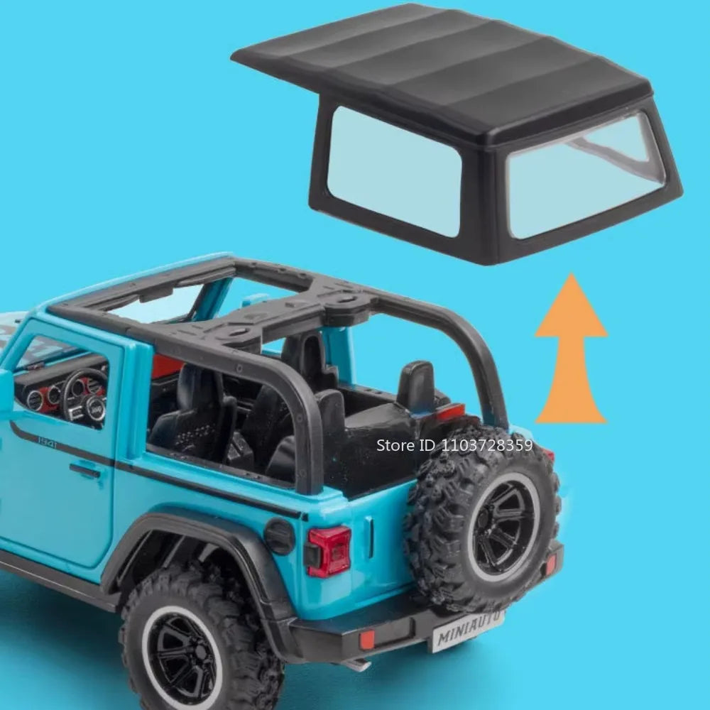 1:32 Wrangler Rubicon Diecast Off-road Vehicle Alloy Model Toys Car Doors Opened with Sound Light Pull Back Police Cars  Gift