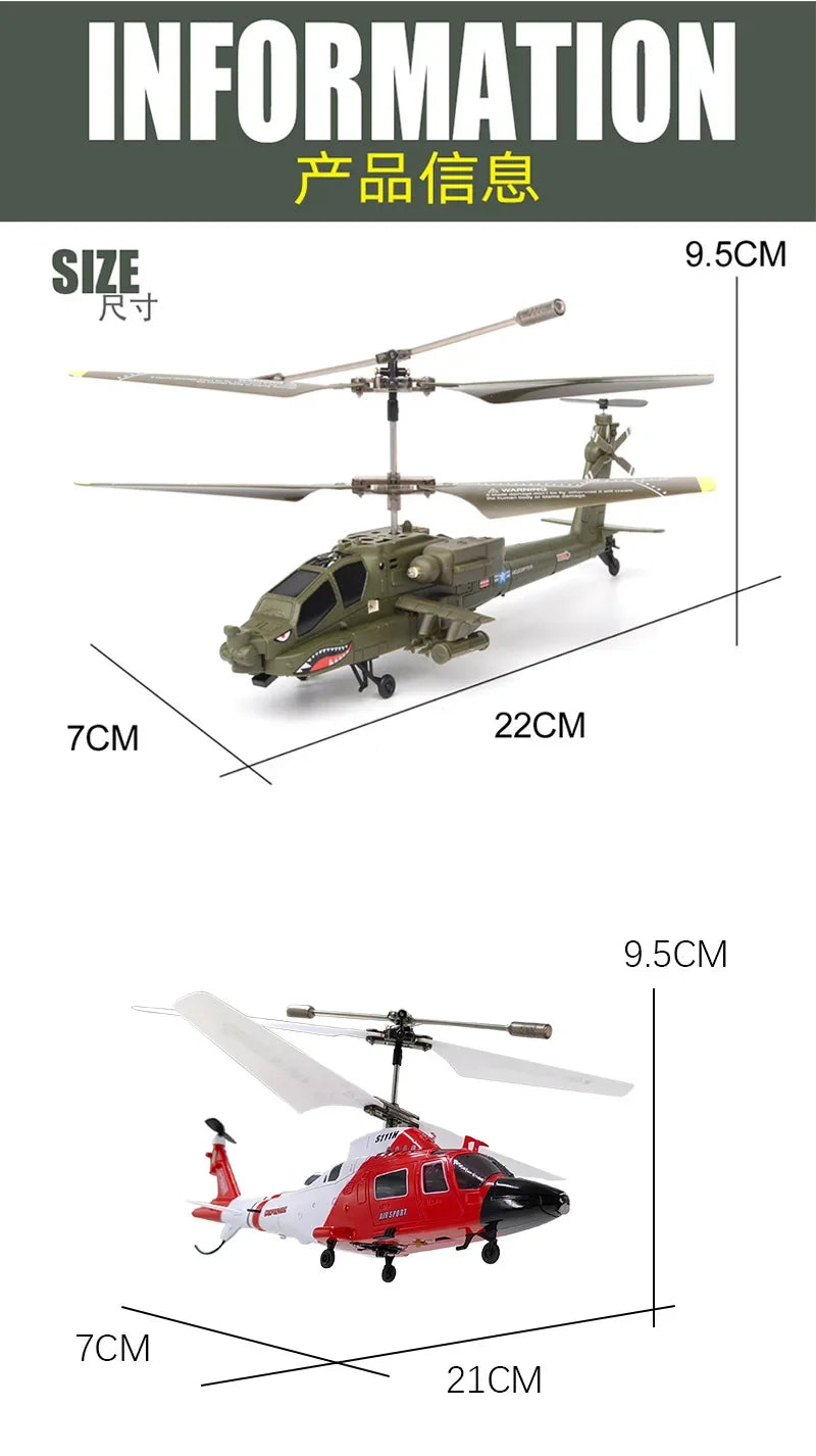 Simulation Apache Twin Paddle S109 Helicopter 20cm Multi-function Remote Control Electric Plane Toy Small Aircraft Gifts