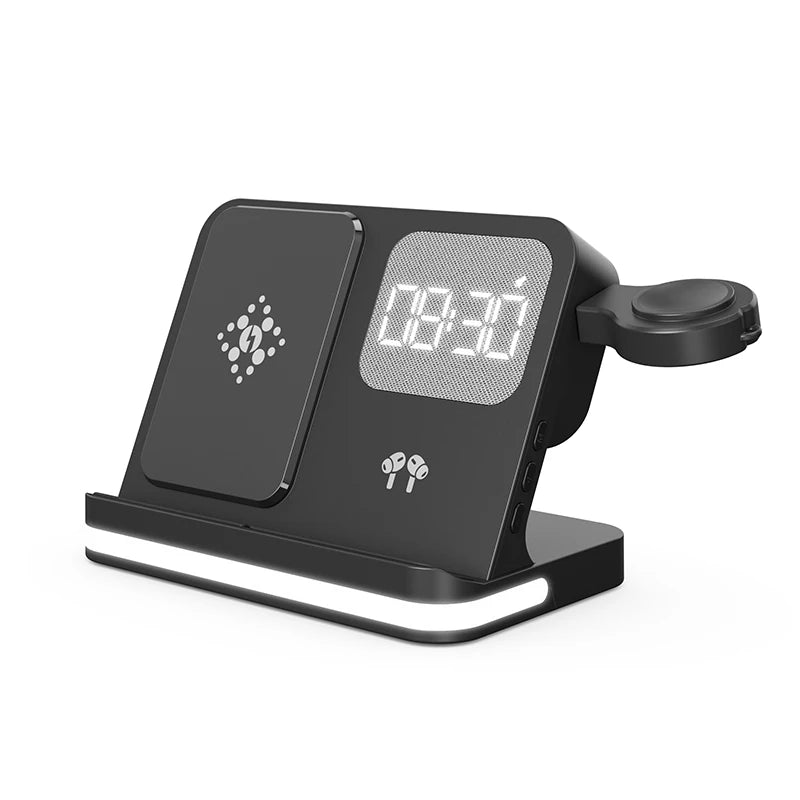 Four in one desktop clock wireless charger that can charge phones, headphones, and watches simultaneously