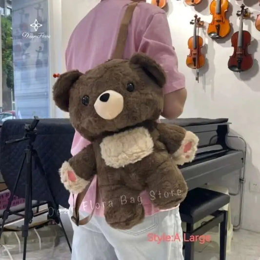 Y2K Cute Brown Bear Plush Backpack Soft Shoulder Bag