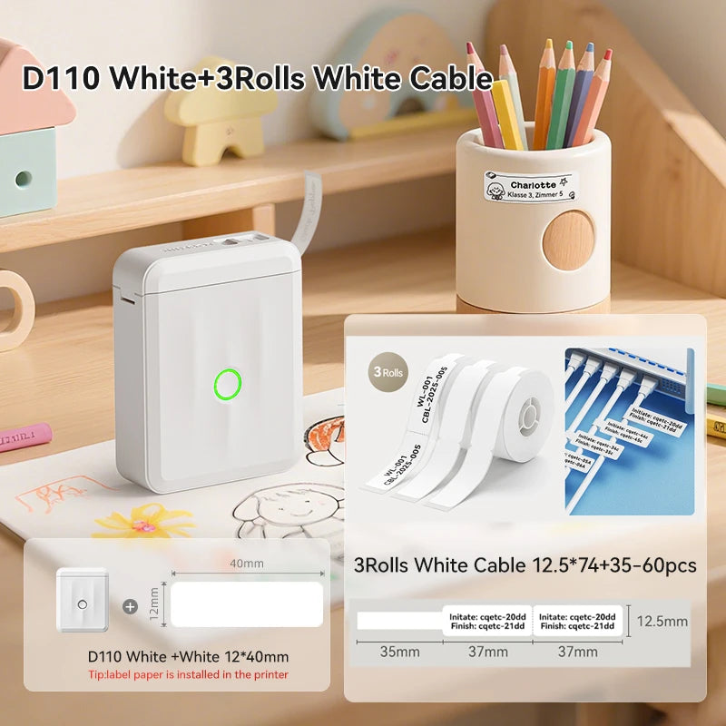 D110 Mini Thermal Label Printer, Bluetooth Portable Smart Label Maker 12–15mm, Inkless Sticker Printer for Home Office Kitchen School