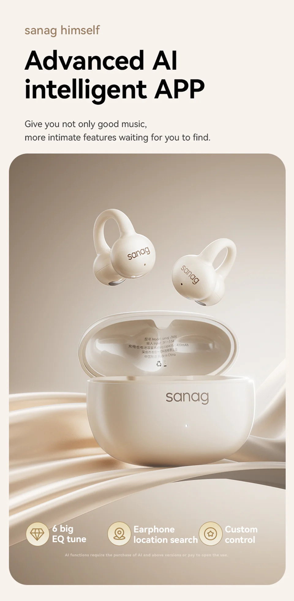 Z60S Ear Clip Earphones Wireless Audífonos Bluetooth Headphones APP Touch Control Sports Flash-sale Chioce Headset