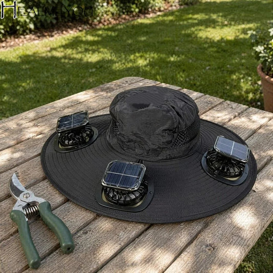 Three Fan Solar Cooling Sun Hat With USB Charging