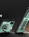 Bulit-in Ring Holder Case for Samsung Galaxy S24 with Tempered Glass Screen Protector Sliding Camera Cover Rugged Phone Case