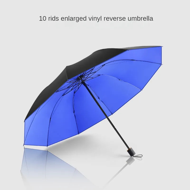 Triple fold folding umbrella, windproof reinforced thick business umbrella for both men and women, dual-use umbrella for rainy a