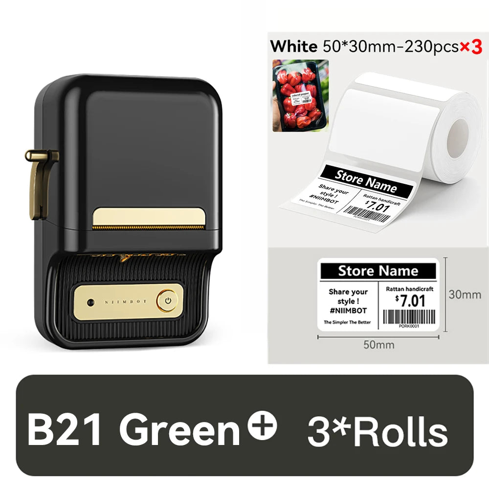B21 Mini Thermal Label Printer, Bluetooth Wireless Barcode Label Maker, Portable Inkless Sticker Printer for Business & Office