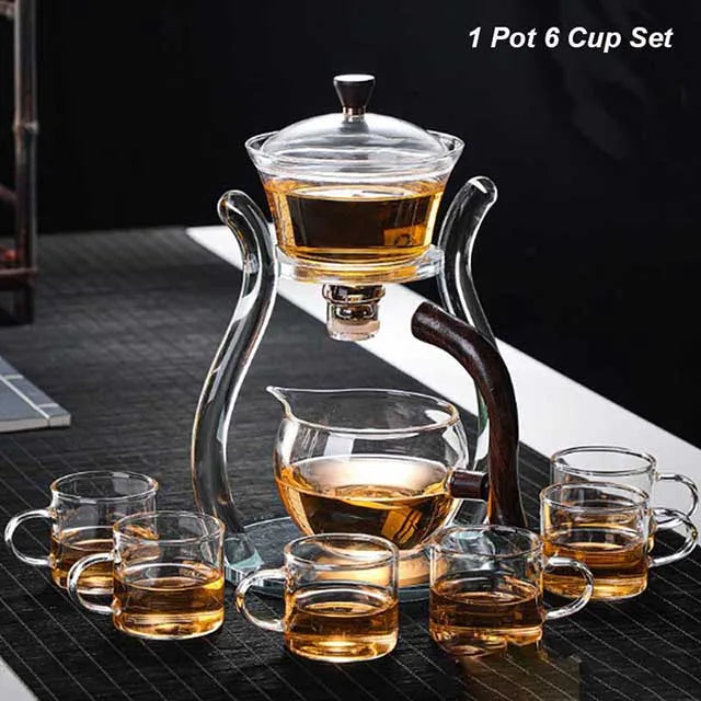 Automatic Lazy Kungfu Glass Tea Set  Rotating Cover Bowl Household Heat-Resistant Teapot Glass teapot
