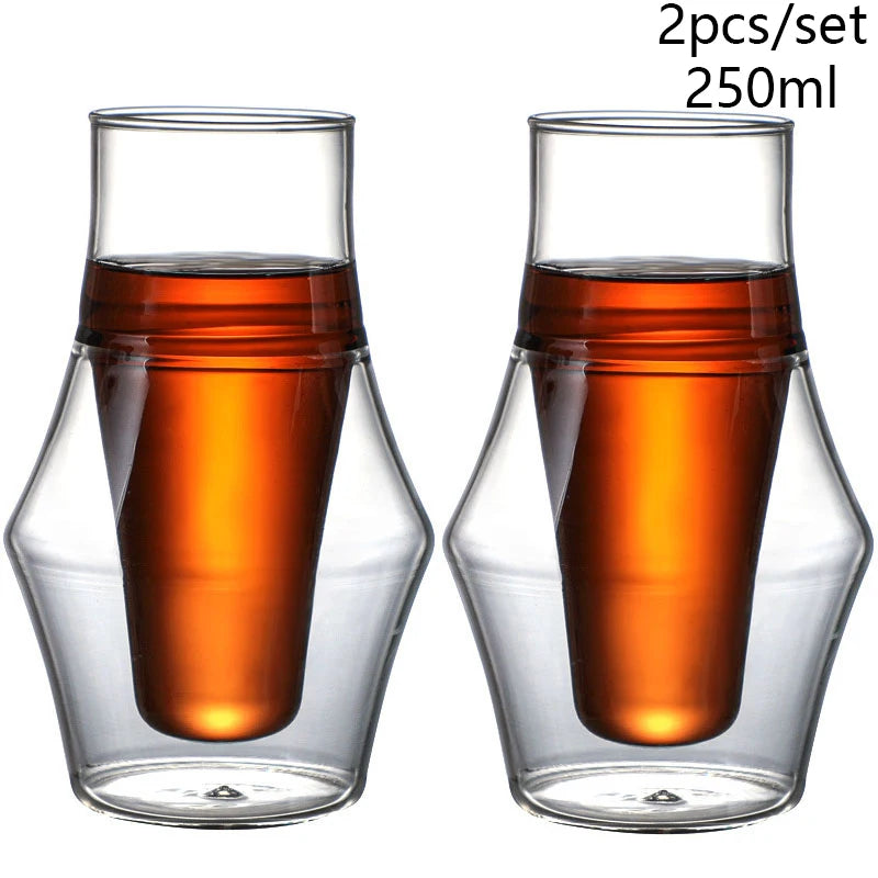 120/250/335ml Double-layer Glass Cup Hanging Ear Espresso Coffee Cup Anti-scalding Milk Brandy Wine Teacup Clear Mug Set