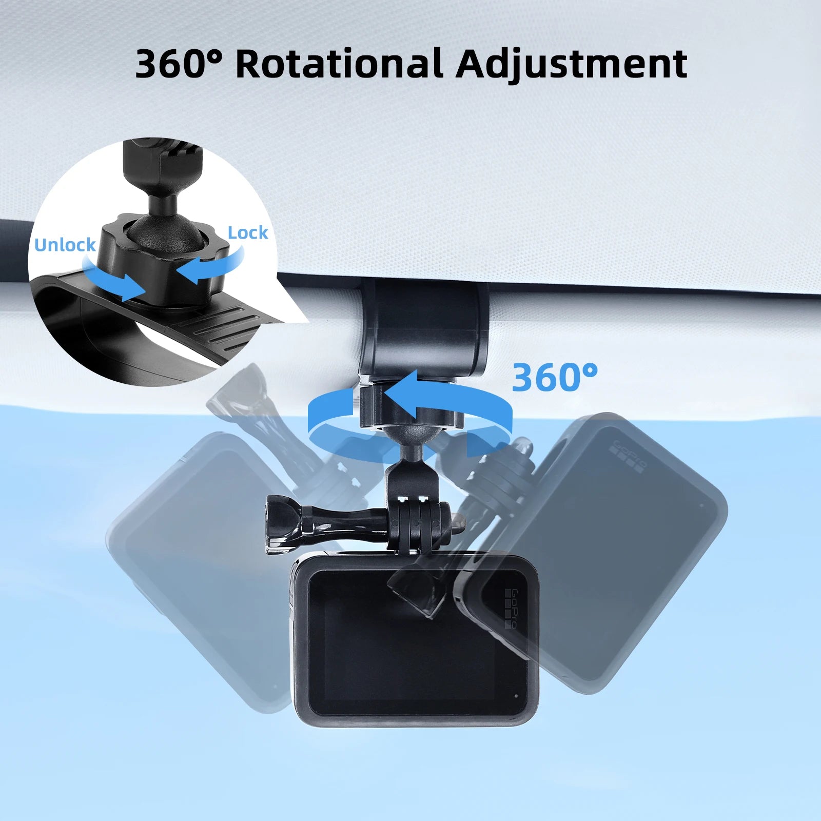 Car Sun Visor Camera Mount with Phone Clip for Cell Phone for GoPro Hero 12 11 10 9 8 for Insta360 X3 One X2 Accessories