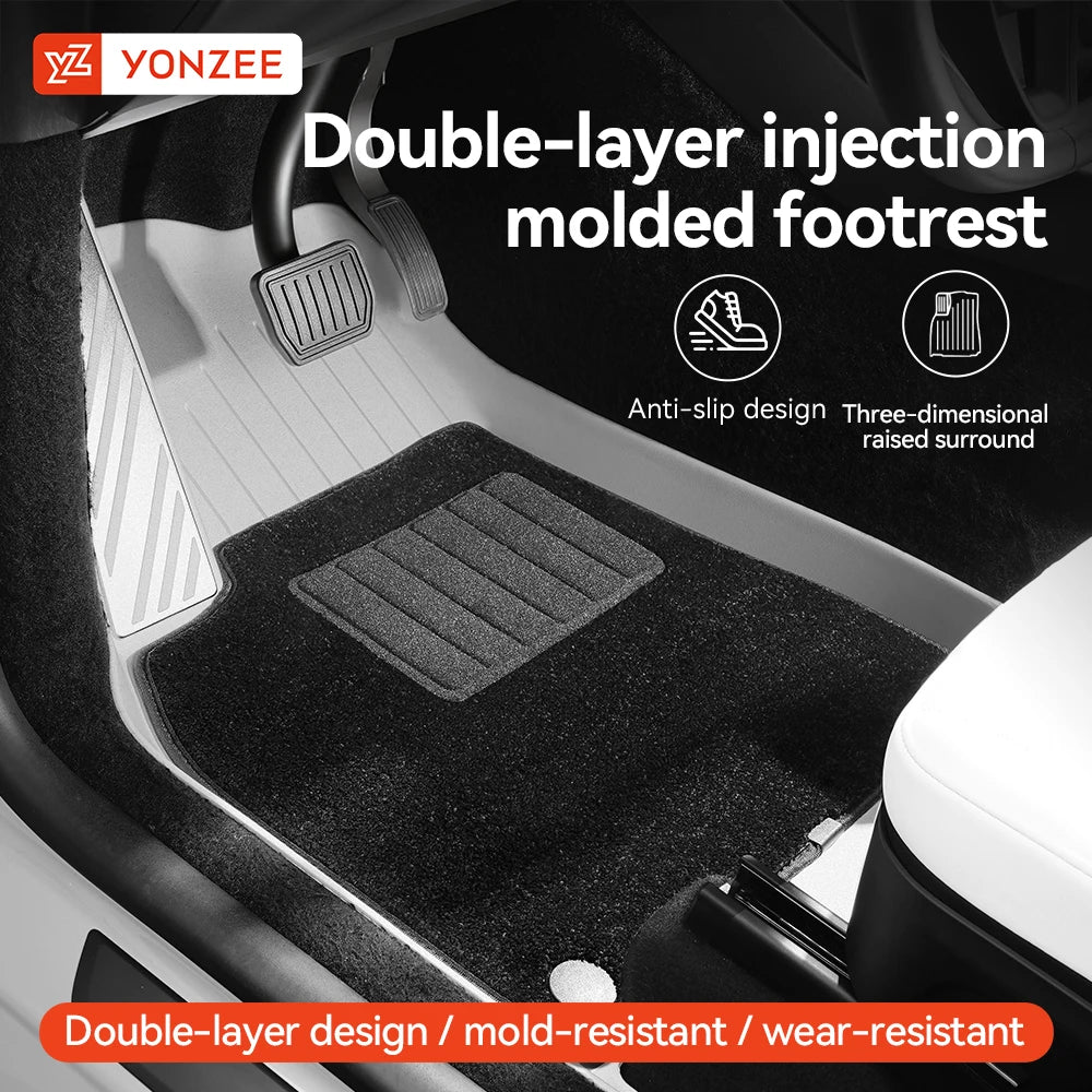 TPE Floor Mats Set with Metal Pedals for Tesla Model Y Juniper Integrated Trunk Liner All Weather Protection